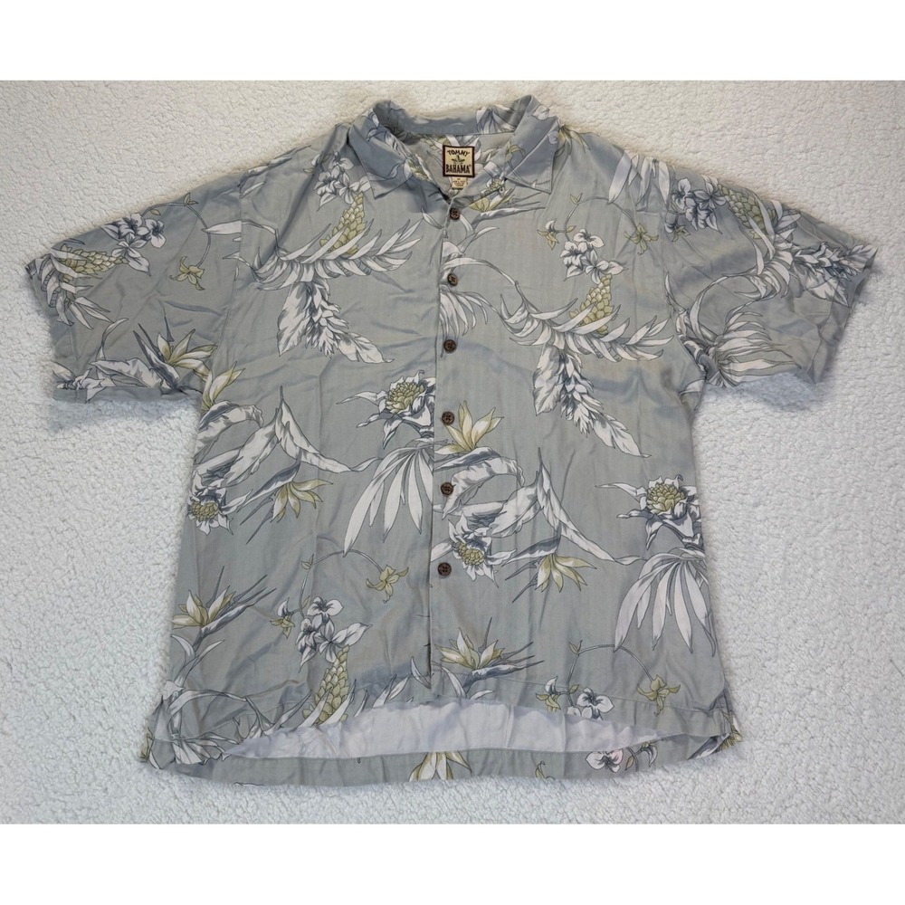 Tommy Bahama Mens XL 100% Silk Green Grey Tropical Floral Short Sleeve Shirt